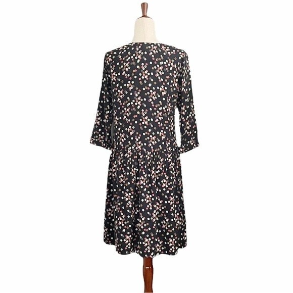 Garnet Hill Boho Dress Midi Flowy Black Multi Painterly Polka Dots Womens Size 6 - Picture 5 of 15